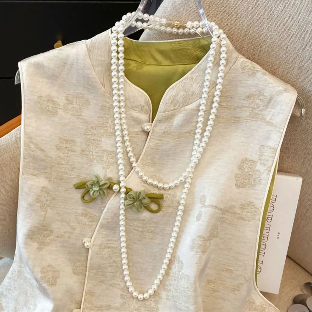 

New Chinese Women's Vest High-End Retro Style Elegant Jacquard round Neck National Style Top for Spring