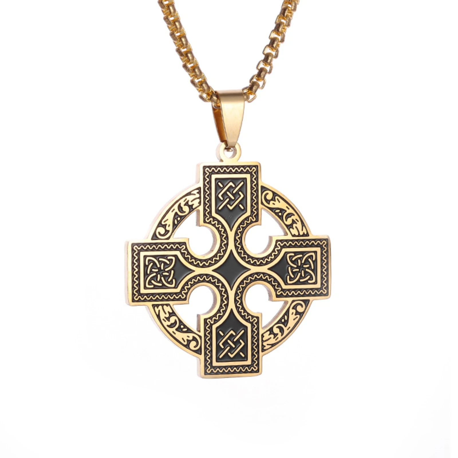 Keltisches Kreuz Anhänger Halskette Edelstahl Irisches Druiden-Amulett Nordischer Wikingerknoten Schmuck Geschenk für Männer Frauen – Detail 1