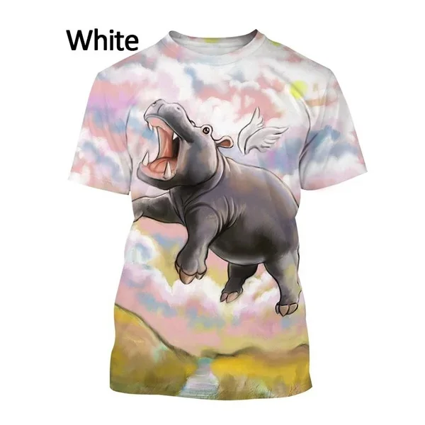 Summer Fashion Personality Hippo 3D Printing T Shirt Hip Hop Rock Casual Animal Short Sleeved Tee Shirts