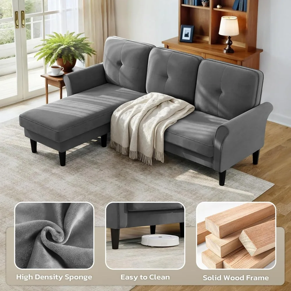 أريكة مخملية حديثة على شكل حرف L مع مسند لغرف المعيشة الصغيرة