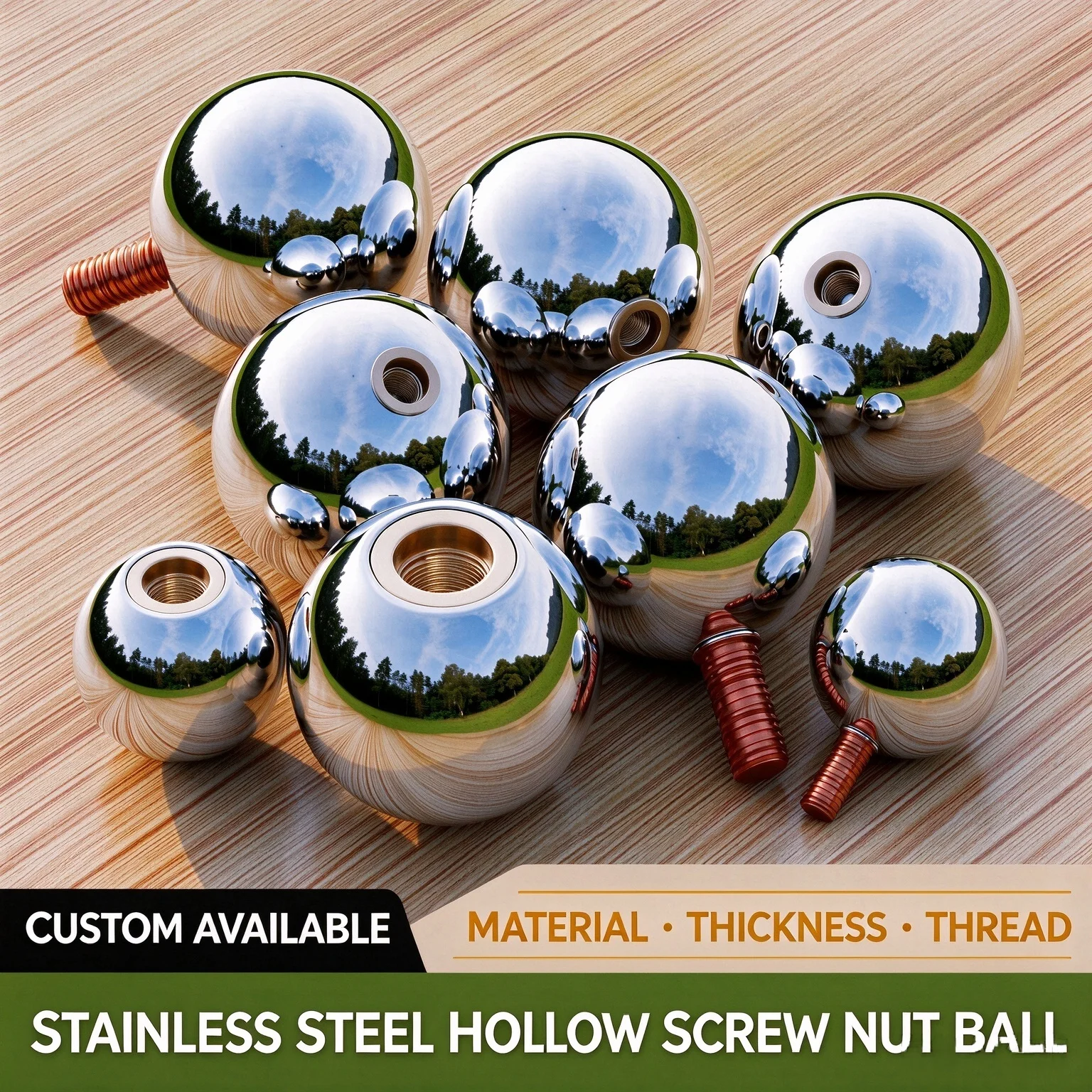 Mirror Polished Stainless Steel Hollow Ram Ball, 0.6mm Wall Thickness, Dia 32-300mm, Metal Sphere for Handrail & Decor Ornament