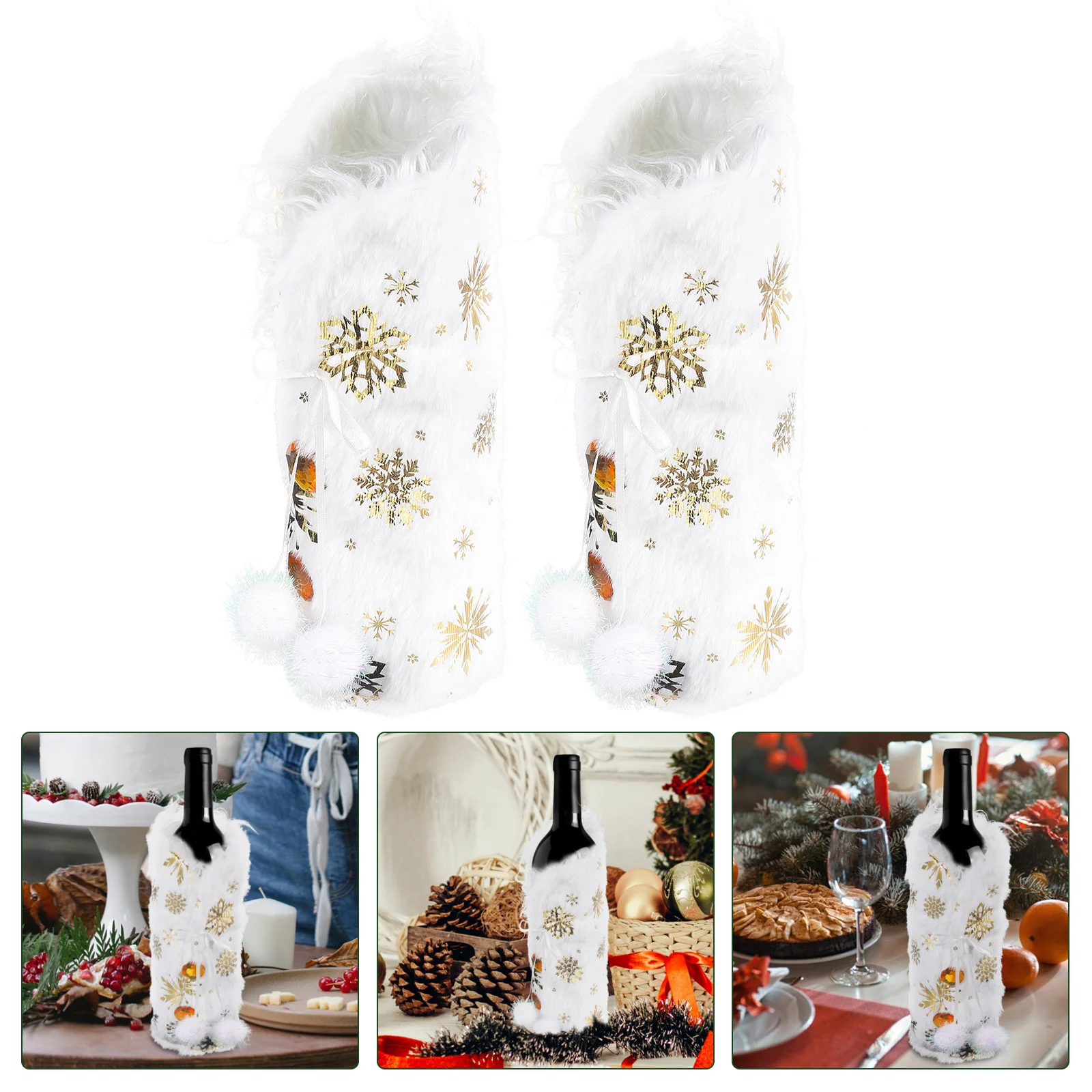 

2Pcs Golden Snowflake Design Bottle Cover Christmas Wine Decor Festive Party Decoration Red Wine Accessory Holiday Supplies