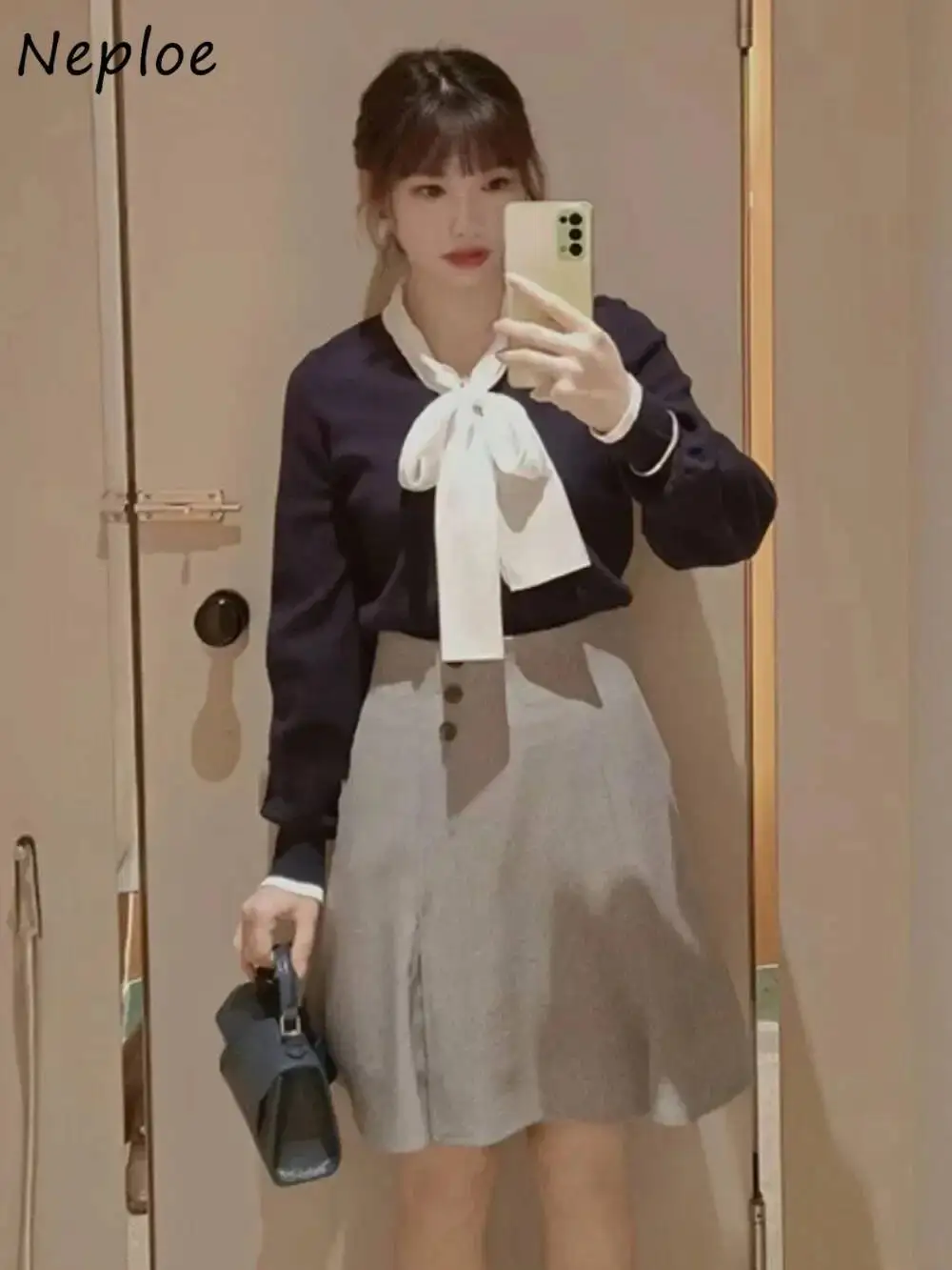 

Универсальный кардиган с v-образным вырезом во французском стиле и бантом, тонкие свитера в стиле меньшинств со шнуровкой, японский повседневный офисный женский джемпер