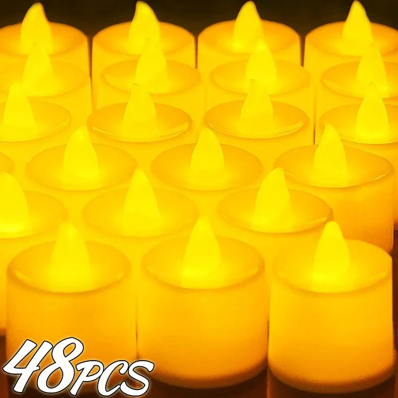 1/48PCS LED Electronic Candle Battery Operated Tealight Wedding Birthday Party Decoration Lights Romantic Flameless Fake Candles