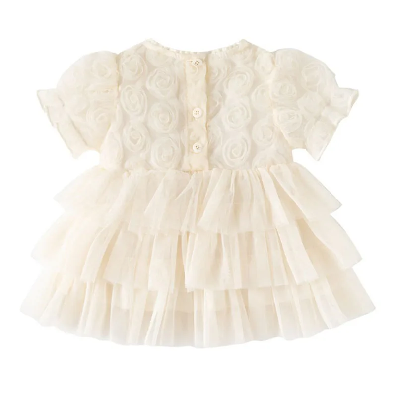 

Летние платья для новорожденных девочек, корейские милые платья с бантом и цветами, с короткими рукавами, сетчатые, на 1 год, на день рождения, для маленьких принцесс, одежда для малышей B401