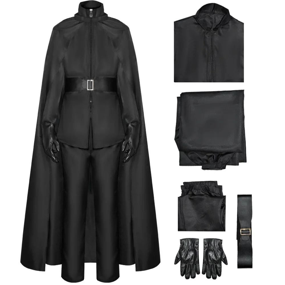 V for Vendetta Black Killer Suit Cosplay Costume with Cloak Halloween Christmas Masquerade Carnival Party Outfits for Adult