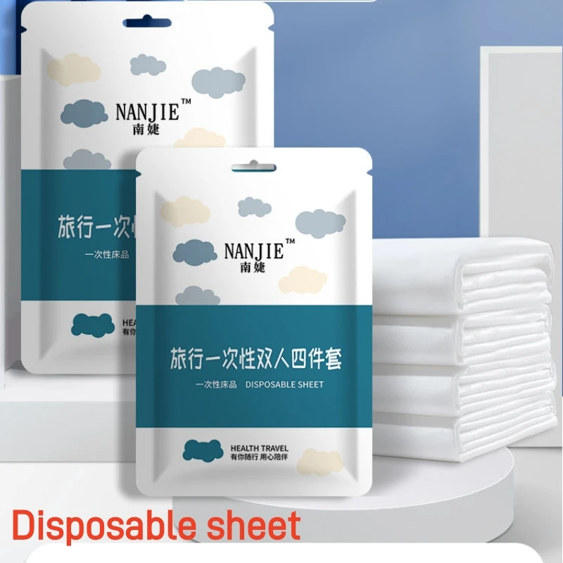 Non-Woven Bedding Set Disposable Duvet Cover 3/4pcs Bed Sheet Travel Anti-Dirty Waterproof Hotel Portable Travel Bedding Set