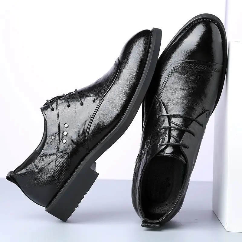 

Мужская социальная обувь на шнуровке, однотонная яркая верхняя часть, джентльменская вечеринка, официальная модельная обувь высокого качества, мужская мода, итальянская воловья кожа 39