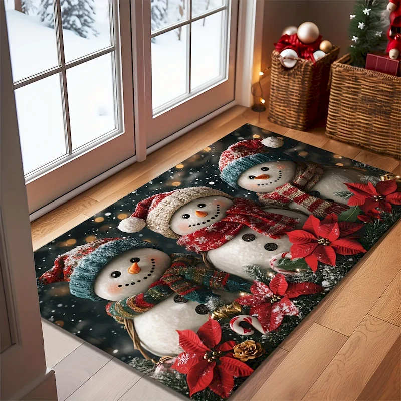 VIKAMA Christmas Snowman Carpet Entrance Water Absorbing Anti Slip Floor Mat Holiday Decoration Carpet Home Decoration