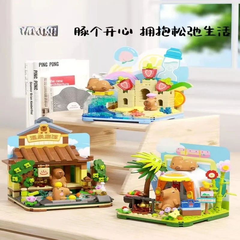 Capybara DIY Kawaii Building Blocks Set Cartoon Animal Figure Model Room Decor Creative Toy Kids Birthday Gift
