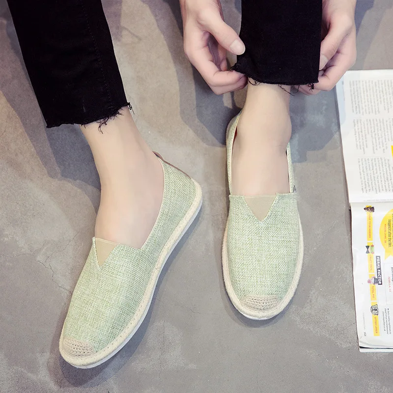 Espadrille Shoes Flax Loafers With Fur Slip-on Shallow Mouth Casual Female Sneakers Round Toe Summer Linen Slip On Lace-Up Micro