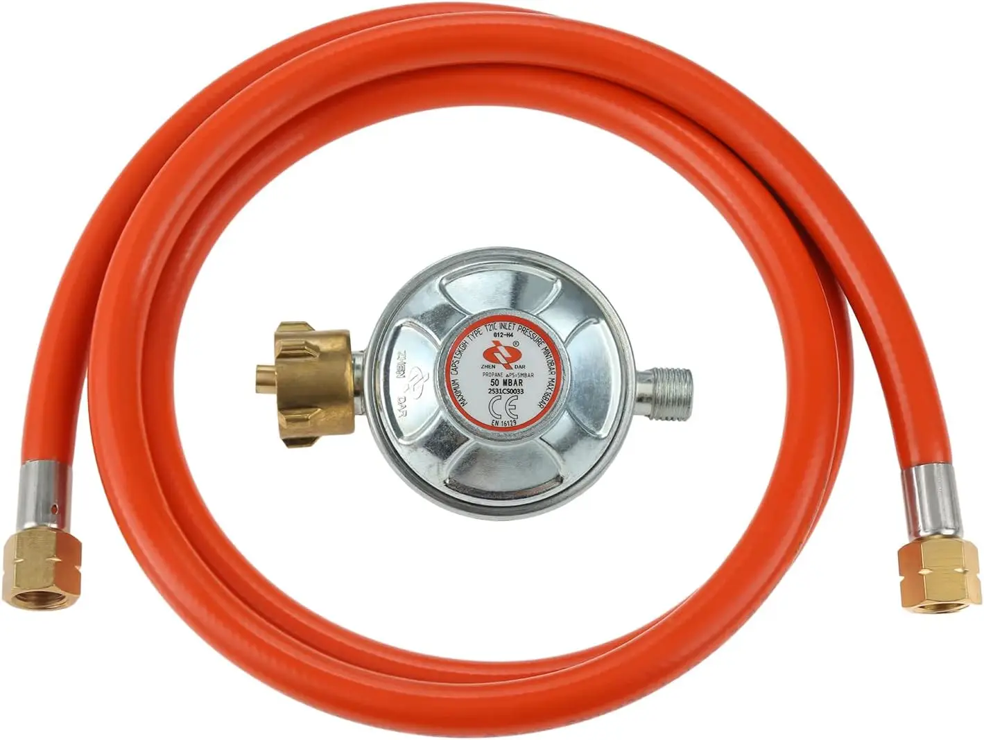 Gas Regulator Pressure Regulator 50 Mbar + Gas Hose 150 Cm 1/4 Inch Left Thread Operating Pressure for Camping