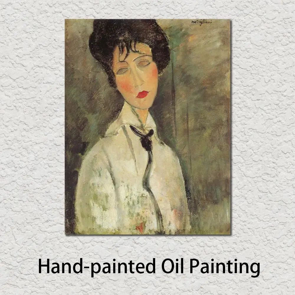 

Modern Art Portrait Painting Woman with a Black Tie Hand-Painted Amedeo Modigliani Canvas Artwork Contemporary Wall Decor Gift