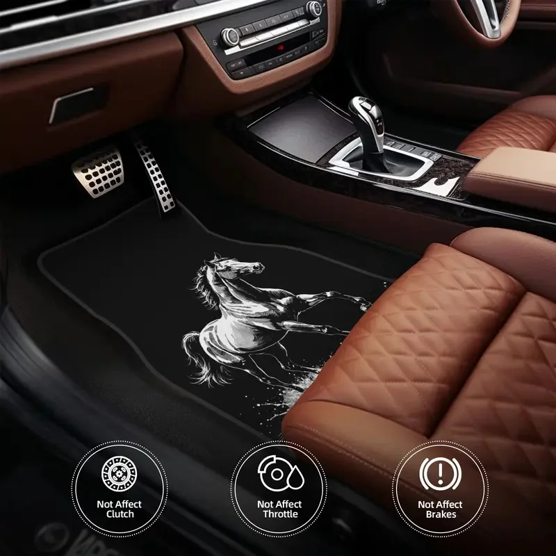 2D Plane 4pcs Set Ink Galloping Horse Car Floor Mats, Durable Carpet. Fits Sedans, SUVs And Trucks, All-season Protection For Ca