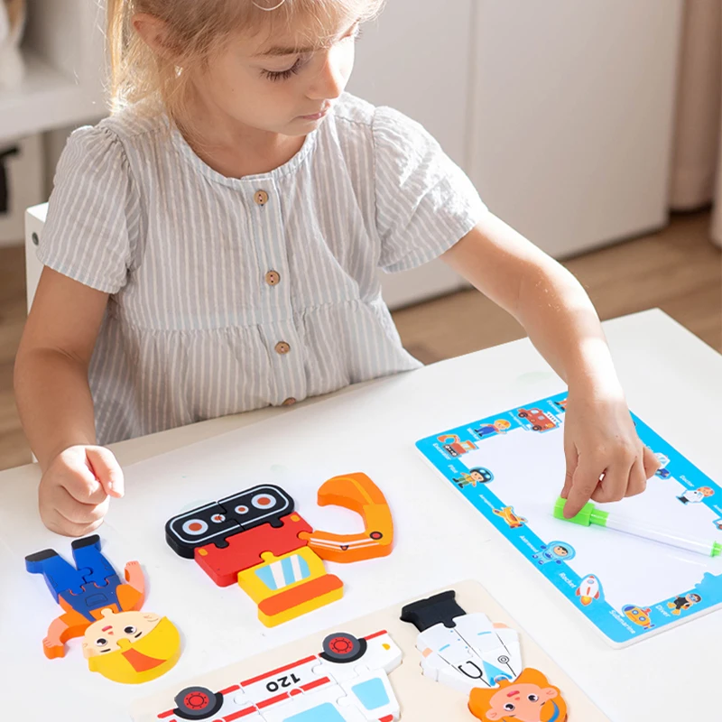 2 в 1 3D пазл, доска для рисования «сделай сам», Игрушки для раннего обучения для мальчиков и девочек, Мультяшные транспортные средства, доска для рисования, игрушка для просвещения