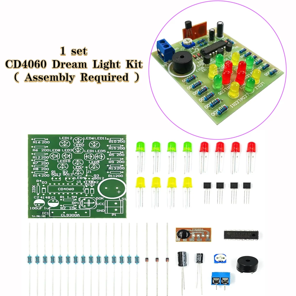 1 set CD4060 Dream Light Kit: DIY Musical Color Lights for Hands-On Electronics Projects - Assembly Required