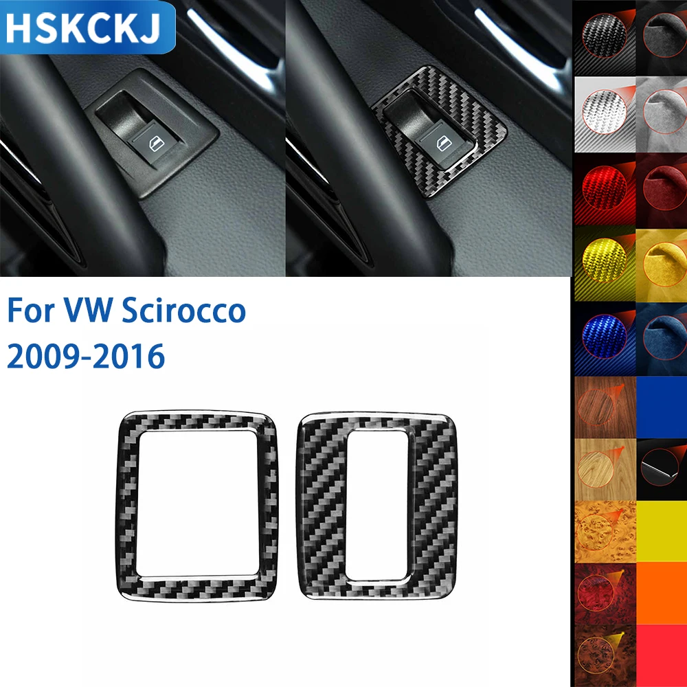 For VW Scirocco 2009 2010 2011 2012 2013 2014 2015 2016 Accessories Carbon Fiber Car Interior Window Button Frame Trim Sticker