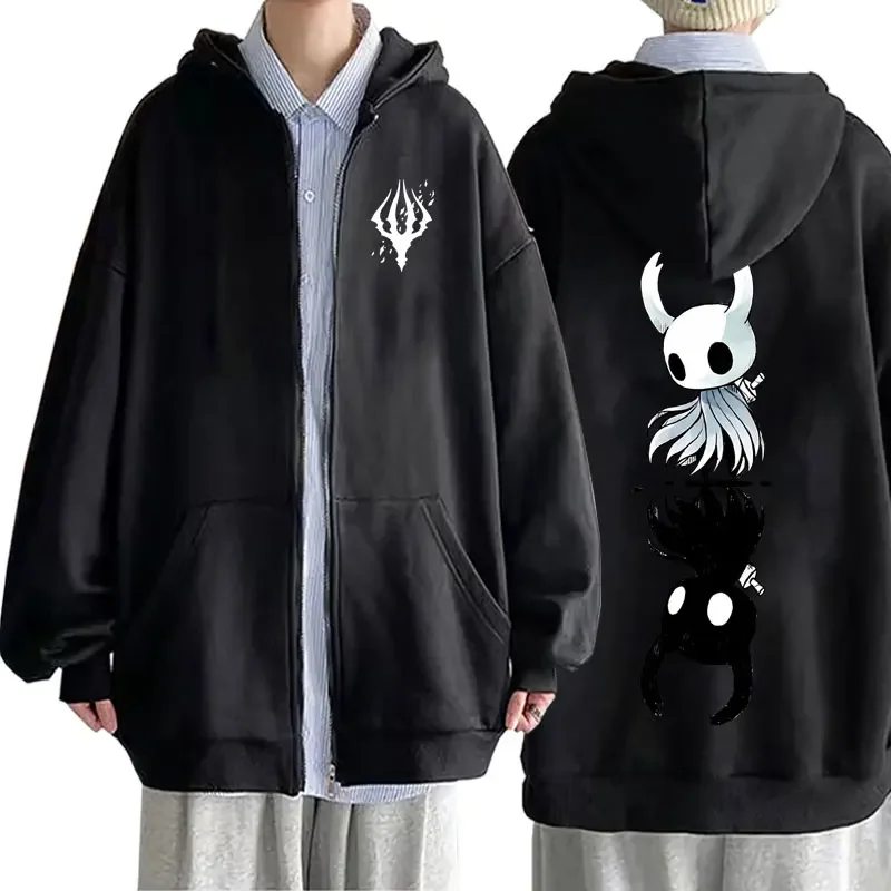 Jogo oco vazio cavaleiro zíper hoodie moda masculina moletom com