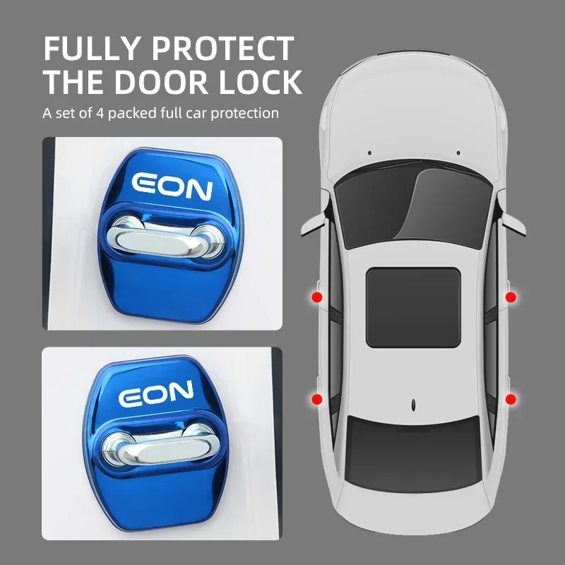 4pcs Stainless Steel for Hyundai EON Logo Badge Car Door Lock Protection Cover Anti-rust Stickers Rust Resistant Accessories