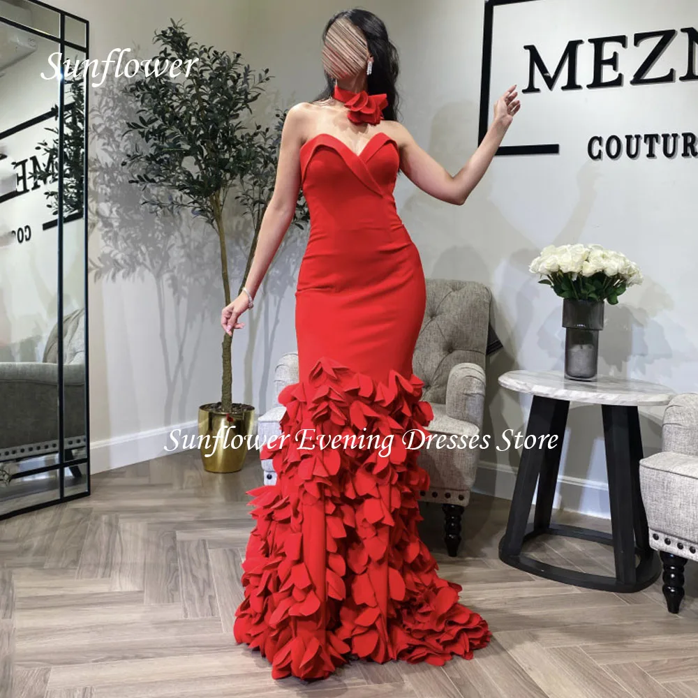 

Sunflower Strapless Prom Gown Mermaid Evening Dress Slim Crepe Ruffles Appliques Party Dress 2023 Floor-Length Custom