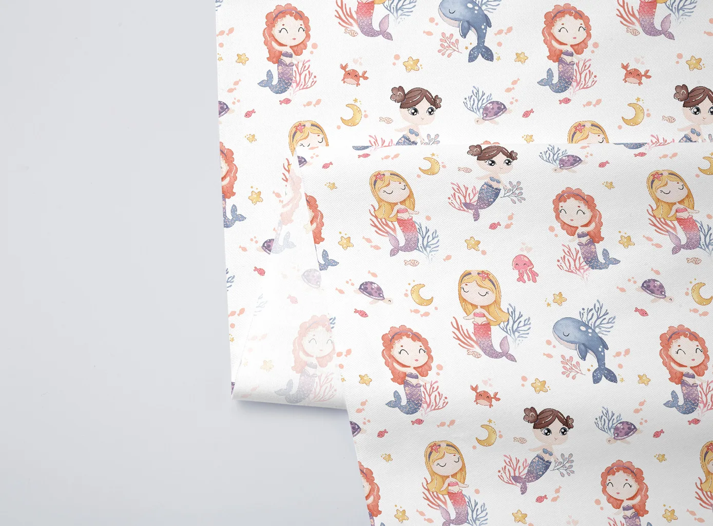 Cartoon Mermaid Coral Heart Printed Cotton Fabric For Sewing Craft Cloth Quilting Baby Dress Tecido Diy Patchwork Handmade Tissu