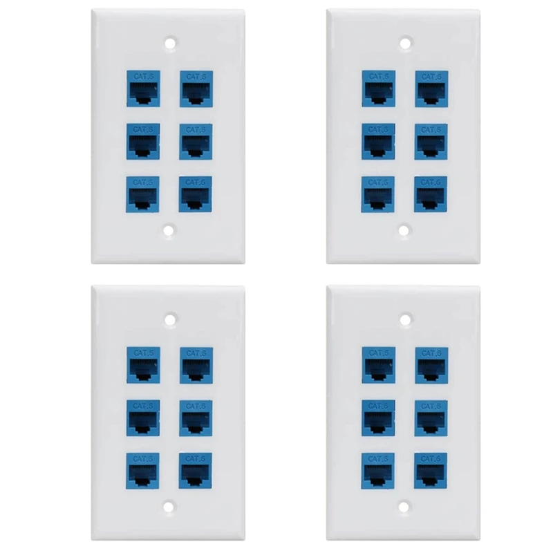 4X płyta ścienna Ethernet 6 Cat 6 Port, płyta ścienna Ethernet żeńska wymienna kompatybilna z Cat7/6/6E/5/5E