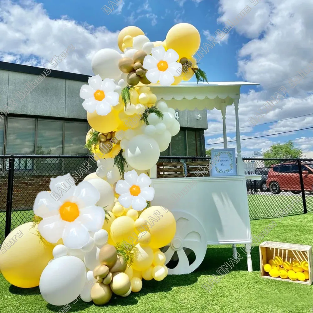 108pcs Daisy Balloons Garland Arch Kit White Yellow Latex Globos Girl Princess Birthday Party Wedding Decorations Baby Shower