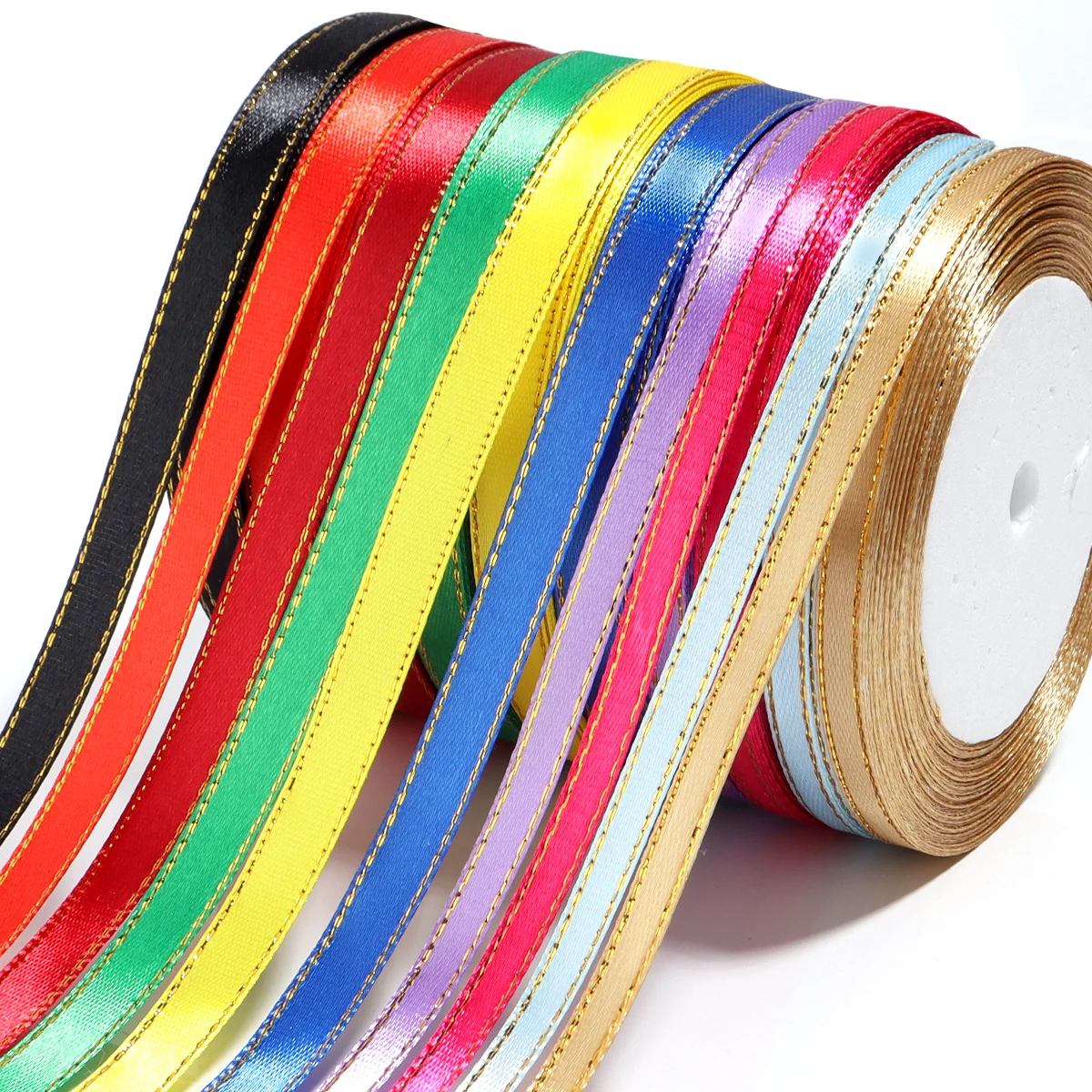 25 yards/roll Color Satin Ribbons Gold Edge Fabric Ribbon for DIY Party Wedding Decoration Gift Packing Handmade Materials