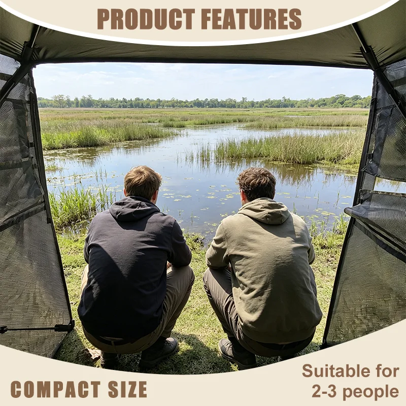 2 Person 360° View Hub Hunting Blind, Camo Pop Up Wildlife Shelter, Foldable Outdoor Hunting Tent