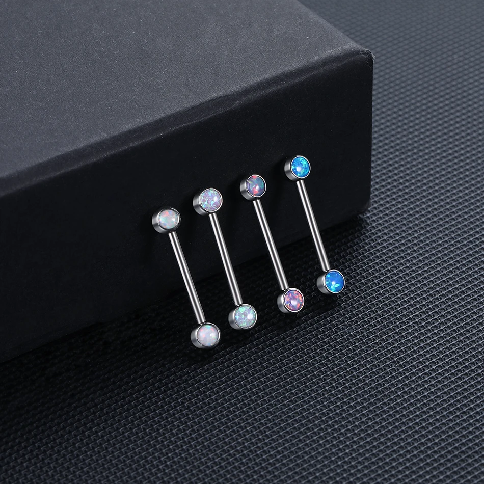 1PC Titanium 14G Nipple Barbell Rings Opal Bezel Set Internal Thread Nipple Shield Mamilo Piercings Sexy Women Jewelry 12/14/16