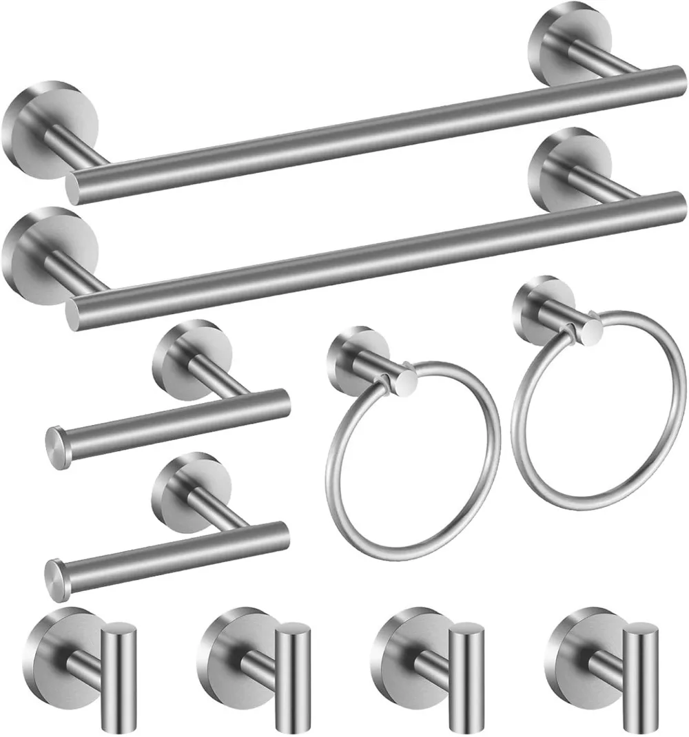 

10-Piece Stainless Steel Bathroom Hardware Set with Towel Bar, Hook, Ring & Toilet Paper Holder