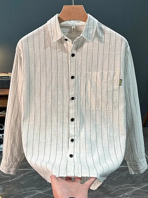 

Casual Stripe Men's Long Sleeve Shirt Loose Fit Versatile Style Autumn New Arrival Japanese Trend Breathable Polyester Cotton...