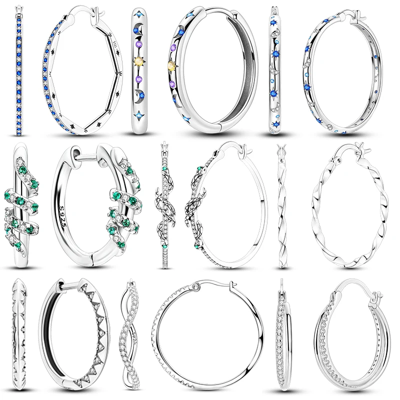 925 Sterling Silver Large Round Star Moon Earrings Snake-like Winding Green Zircon Earring for Women Wedding Engagement Jewelry