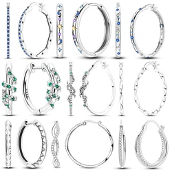 925 Sterling Silver Large Round Star Moon Earrings Snake-like Winding Green Zircon Earring for Women Wedding Engagement Jewelry