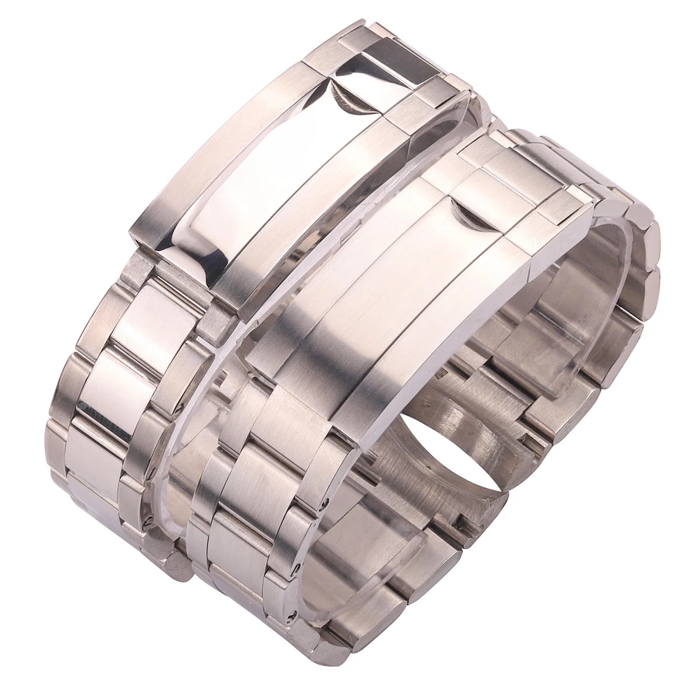 316L Stainless Steel Watchbands Bracelet 20mm Silver Brushed Screw Links Curve End Metal Watch Band Strap