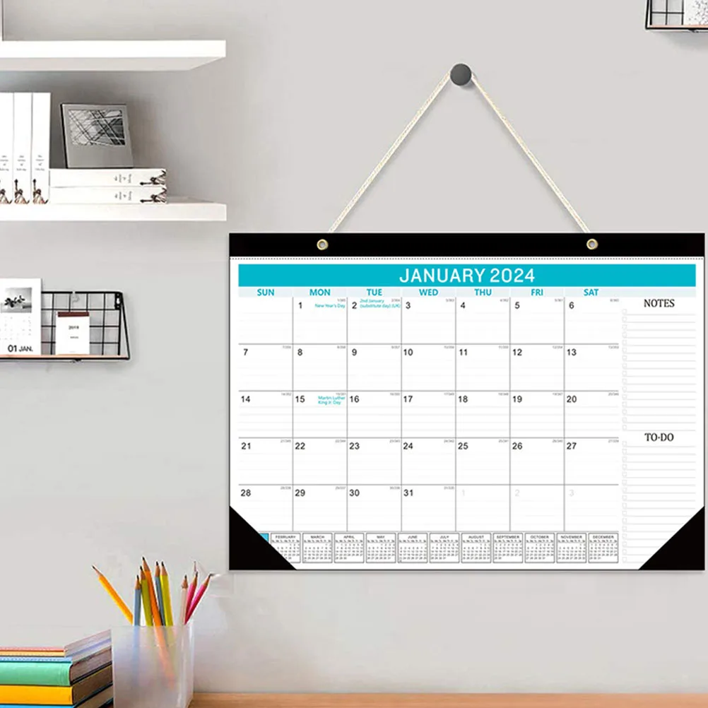 

2024 Large Sturdy Wall Monthly Office Home Blue Hanging with Noting Space Practical Daily Use Room Calendar Countdown