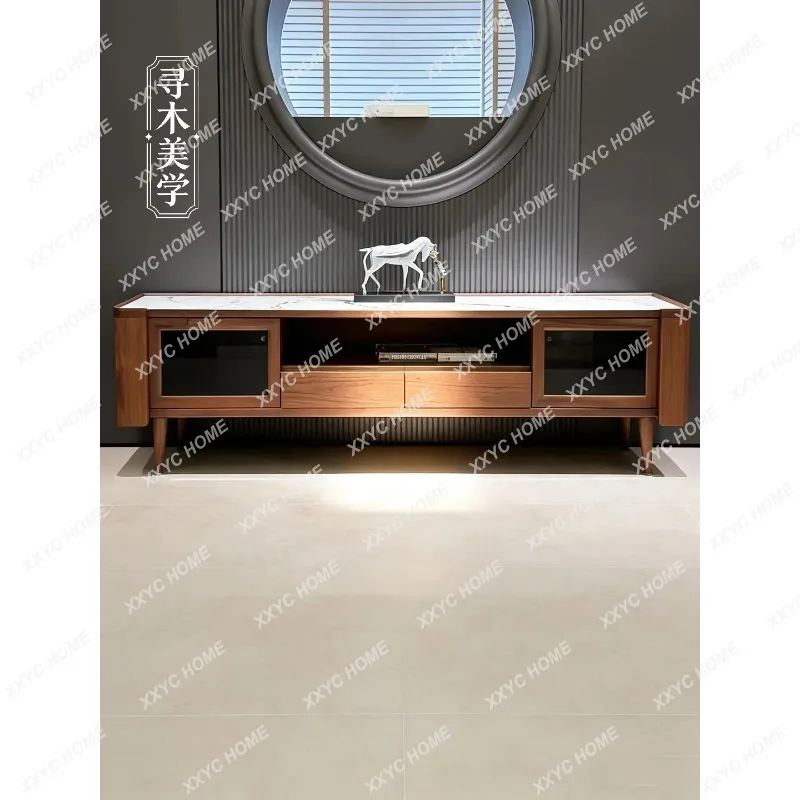 XX New Chinese-style  black walnut rock panel TV cabinet  light luxury living room solid wood storage cabinet
