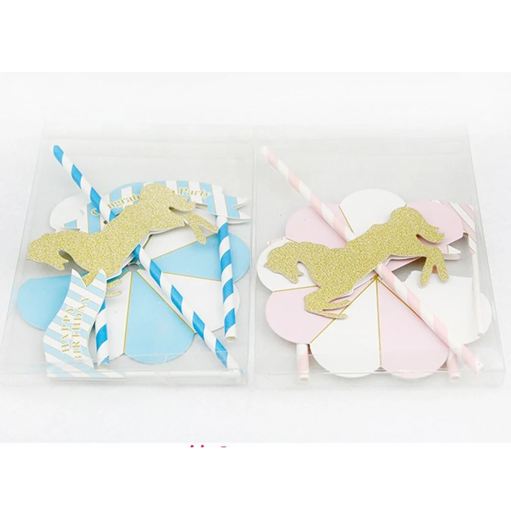 

4pcs Carousel Merry Go Round Cake Picks Birthday Cupcake Decorations Safe Material Long Lasting Use Party Supplies
