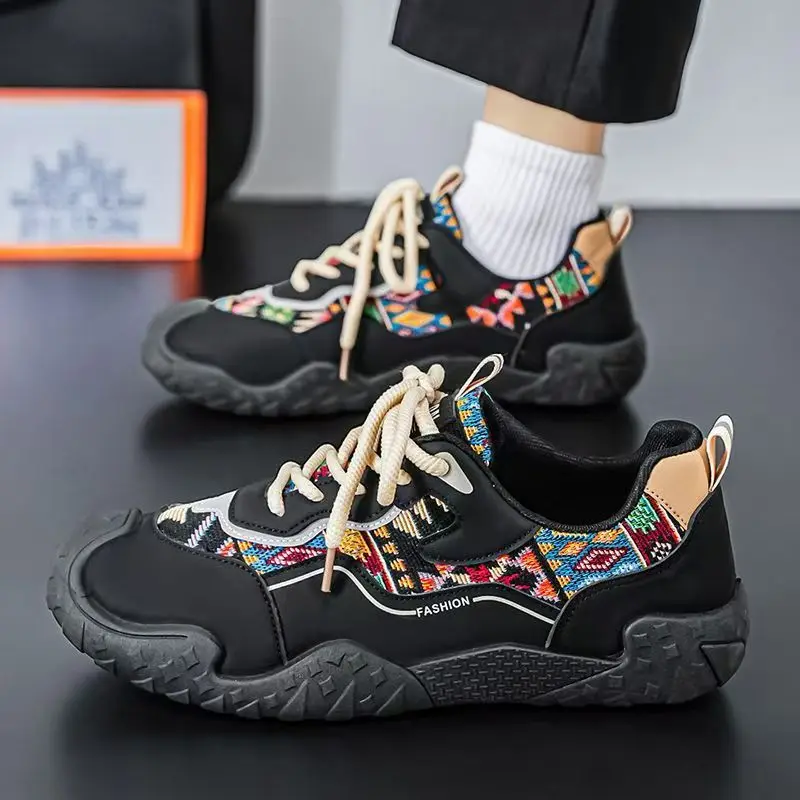 

Men Canvas Print Lace Up Casual Sneakers Spring Autumn New Soft Sole Non Slip Fashionable Running shoes Casual Board Shoes