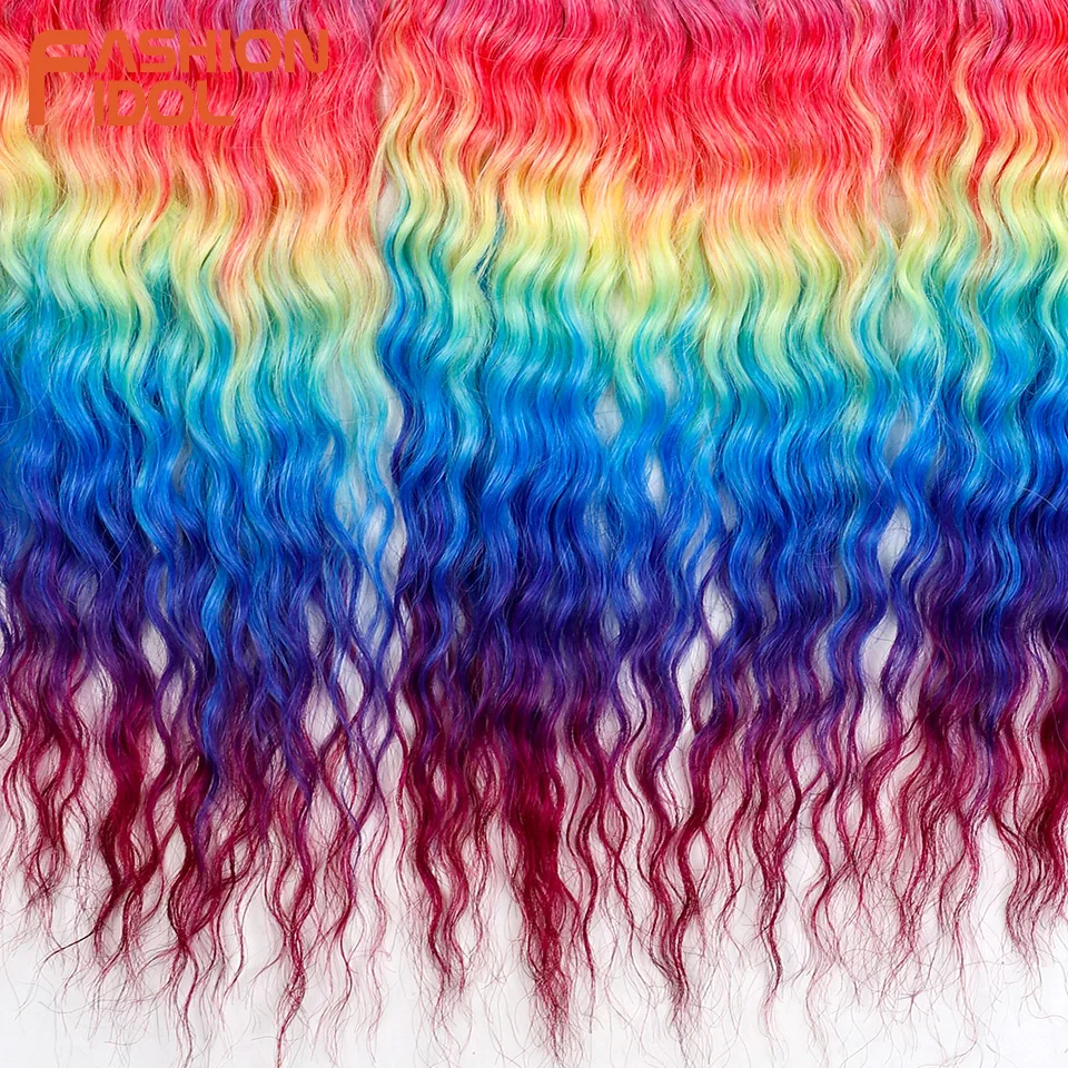 FASHION IDOL 300g 22 pulgadas cabello rizado Ariel, cabello crochet Water Wave Twist sintético, color arcoíris ombre, extensiones para trenzar 6