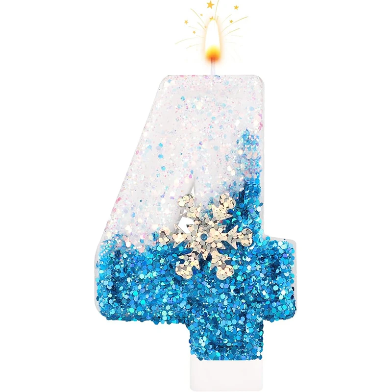 Frozen Birthday Candles 0-9 Number Glitter Blue Snowflake Cake Candle Kids Girls Birthday Party Cake Topper Decoration Supplies