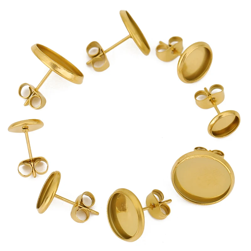 20 قطعة أبدا تتلاشى هيبوالرجينيك الفولاذ المقاوم للصدأ قرط الاذن المرصع إعدادات 6 مللي متر 8 مللي متر 10 مللي متر 12 مللي متر النقش كابوشون قاعدة Diy بها بنفسك صنع المجوهرات