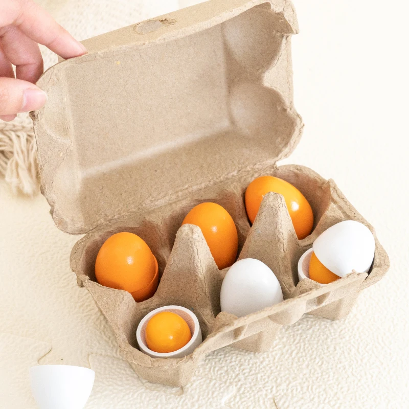 6pcs Wooden Eggs Toy Egg Kitchen Toys Kids Play Food Cooking Kitchen Pretend Play Food Set for Baby Early Development & Learning