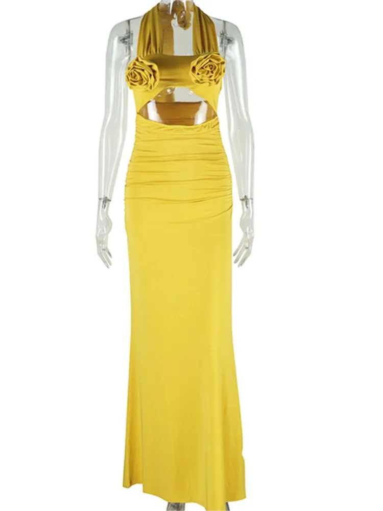 러치드 롱 드레스 여성 2025 가을 겨울 트렌드 민소매 홀로우 아웃 헴 미드나잇 클럽웨어 파티 맥시 바디콘 드레스