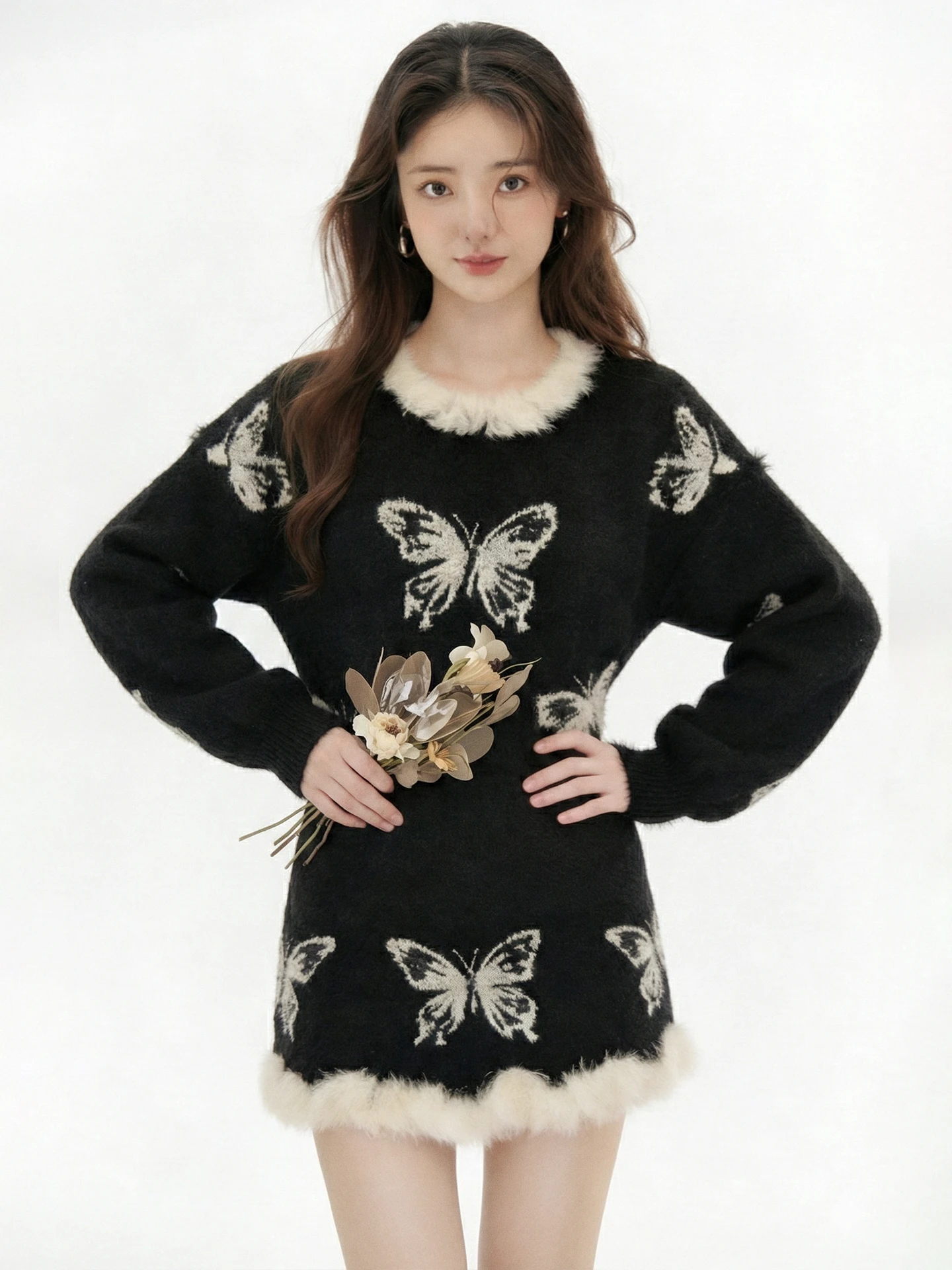 

Зимний новый корейский вязаный комплект с узором-узлом: длинный свитер и юбка, антивозрастной, теплый, модный, из двух предметов