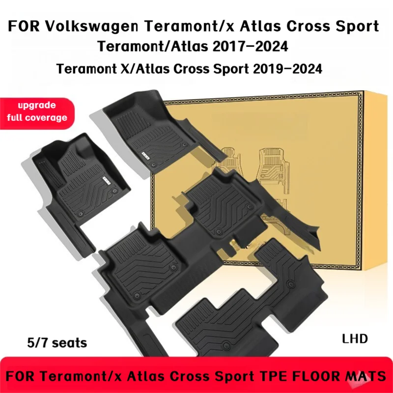 TPE Floor Mats For Volkswagen Teramont/X Atlas/Atlas Cross Sport LHD 5/7 Seats 2017-2024 Custom Fit All-Weather Full Coverage