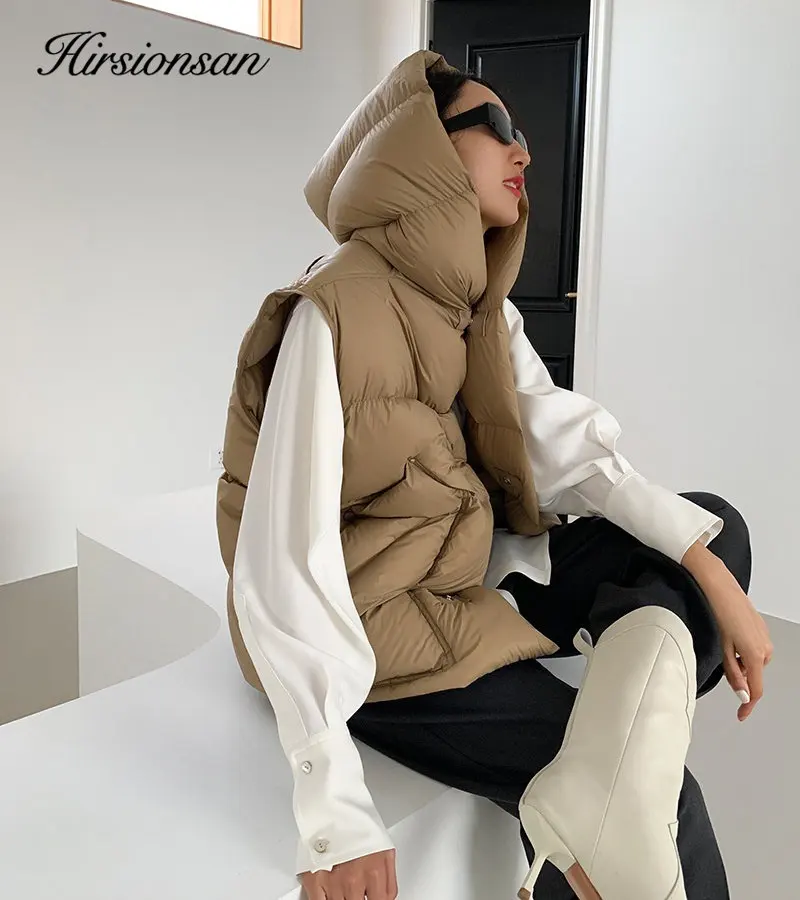 Hirsionsan Autumn Winter Korean White Duck Down Vest Women 2023 New Simple All-match Coats FemaleSoft Warm Sleeveness Jackets