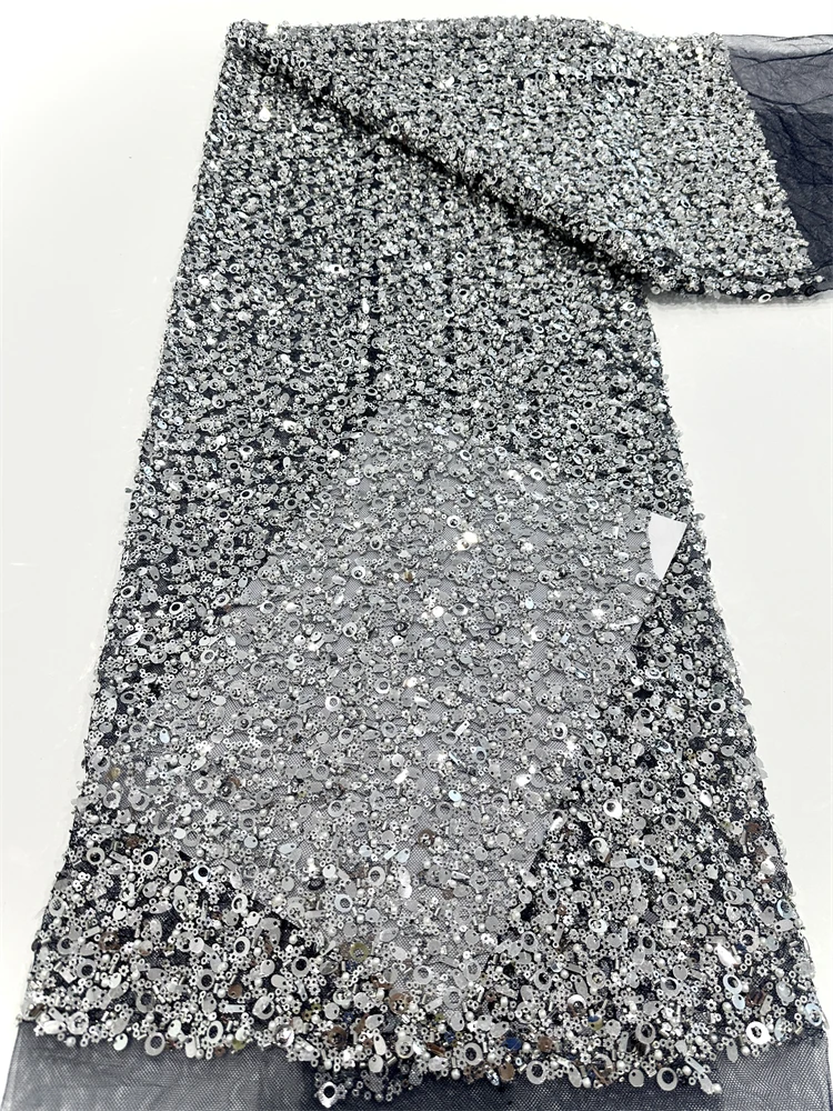 Luxury Elegant Handmade เย็บปักถักร้อยลูกปัดลูกไม้คุณภาพสูงแอฟริกัน 3D ลูกไม้เลื่อมผ้างานแต่งงานเย็บ,