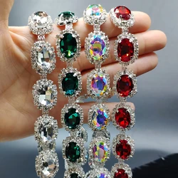 Qing Family Mixed Color Oval Glass Crystal Rhinestone Cup Chain Sew On Wedding Dress Belt Clothes Shoes Bags Trim DIY Accessorie