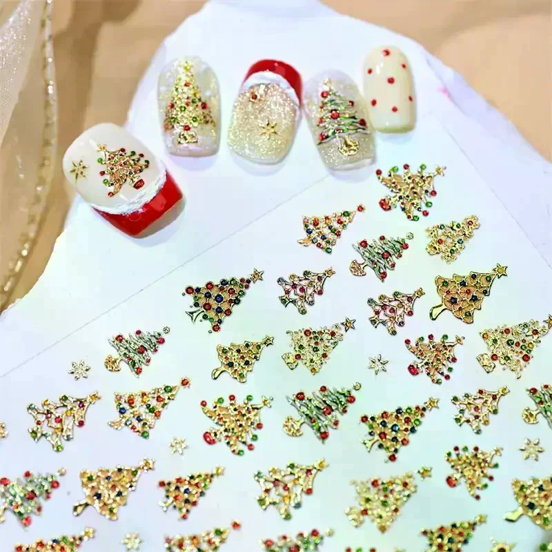 Bonito estilo de natal bola de cristal luzes coloridas árvore de natal arte do prego impressão adesivos manicure decalques adesivos decoração do prego presente